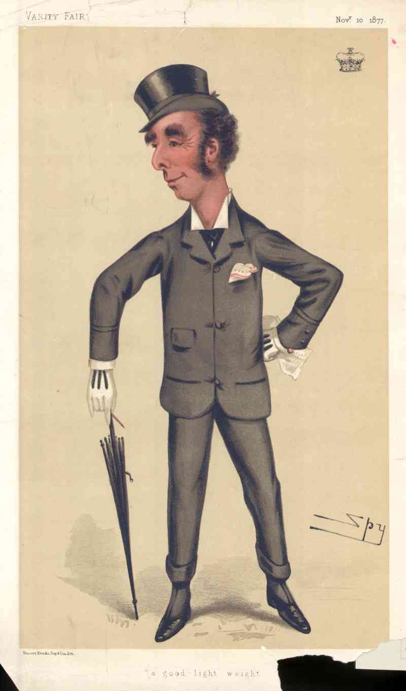 Caricatura en Vanity Fair de John Queensbury. Sir John Sholto Douglas, noveno Marqués de Queensberry, era un par escocés, patrocinador del boxeo y el hombre detrás de las reglas de Queensberry en 1877